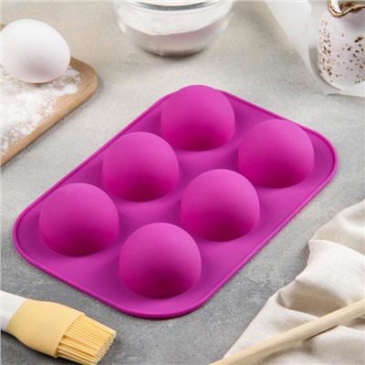 Форма для выпечки Доляна «Полусферы», силикон, 24×16 см, 6 ячеек, d=5.5 см, МИКС