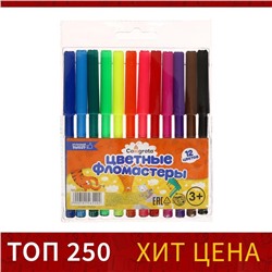 Фломастеры 12 цветов, вентилируемый колпачок, блистер