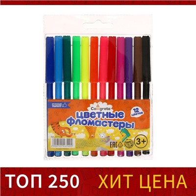 Фломастеры 12 цветов, вентилируемый колпачок, блистер