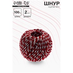 Шнур «Шпагат» длина 100 м, d=2 мм, хлопок, красно-белый