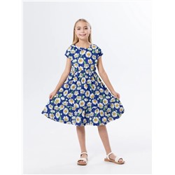 Детское платье "Ласточка" / Крупные ромашки на синем