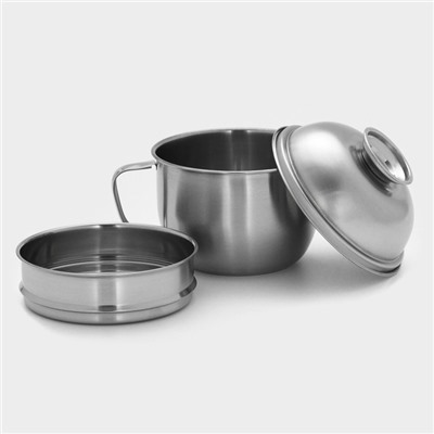 Набор посуды «Турист», 3 предмета: кружка 1.35 л, миска 650 мл, тарелка 300 мл, нержавеющая сталь, хромированный