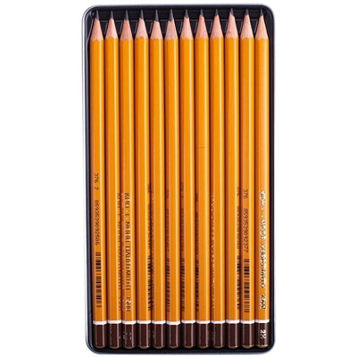 Набор карандашей ч/г Koh-I-Noor "1500 Art" 12шт., 8B-2H, заточен., метал. пенал