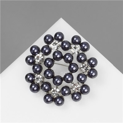 Брошь «Бусинки» мини, цвет серый в серебре