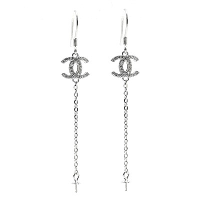 Серебряные швензы петля 42*10мм с фианитами, 1пара