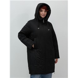 Пальто зимнее утепленное женское большого размера черного цвета 7699Ch