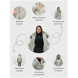 Куртка зимняя женская с мехом и капюшоном тренд светло-зеленого цвета 7759ZS