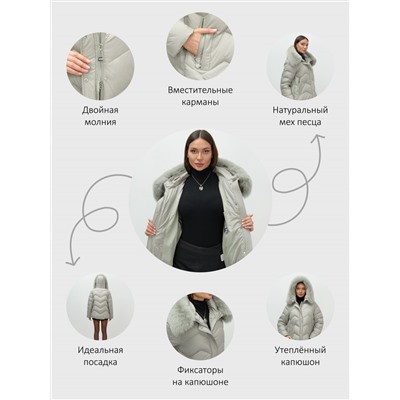 Куртка зимняя женская с мехом и капюшоном тренд светло-зеленого цвета 7759ZS