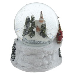 Фигурка декор в стекл шаре "Дом и Дед Мороз", (подсвет,муз, вьюга 3хАА н/п), D 11 см, L16 W16 H16 см