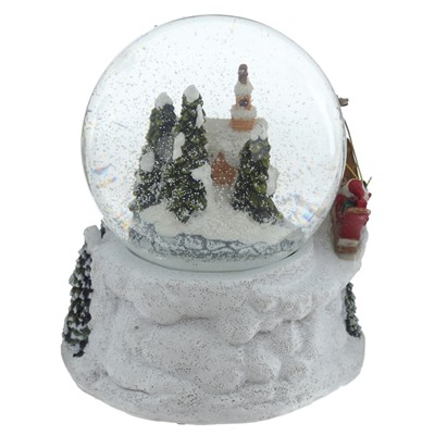 Фигурка декор в стекл шаре "Дом и Дед Мороз", (подсвет,муз, вьюга 3хАА н/п), D 11 см, L16 W16 H16 см