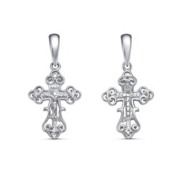 Крест с фианитом родированный серебро 925*