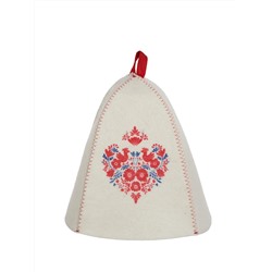 Шапка банная с принтом "Сердце. Славянский узор", войлок белый