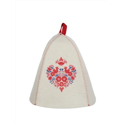 Шапка банная с принтом "Сердце. Славянский узор", войлок белый