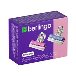 Зажимы-бульдоги для бумаг 25мм, Berlingo, 10шт. цветные, картонная коробка