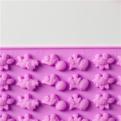 Форма для мармелада Доляна «Дино», силикон, 19×11.7 см, 48 ячеек (1.9×1 см), МИКС