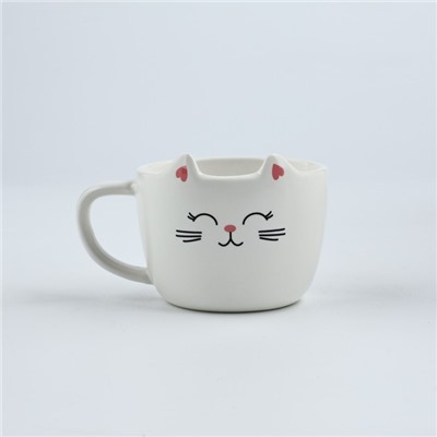 Чайная пара из керамики «Кошечка»: кружка 200 мл, блюдце, ложка
