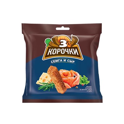 «3 Корочки», сухарики со вкусом сёмги с сыром, 100 г