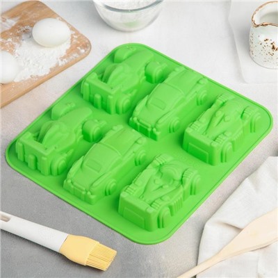 Форма для выпечки Доляна «Гонки», силикон, 29.5×27 см, 6 ячеек (11.5×6.5 см), голубая