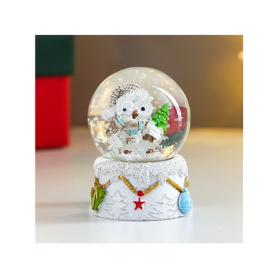 Снежный шар новогодний стеклянный «Совушка в колпаке, с ёлочкой», d=4.5 см, 6×4.5×4.5 см