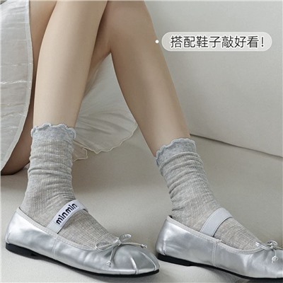 Lace tights, summer thin white socks, shoes for leather shoes, mid-length