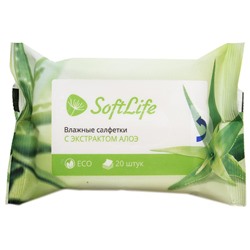 Влажные салфетки SoftLife с экстрактом алоэ 20 шт.