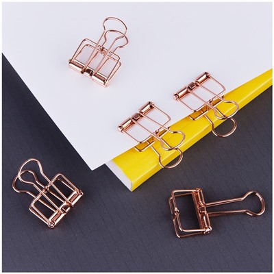 Зажимы для бумаг 19мм, MESHU "Rose Gold", 6шт., пакет с европодвесом