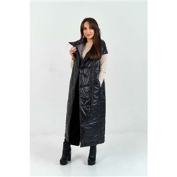 Длинный женский жилет с воротником стойкой, цвет-черный