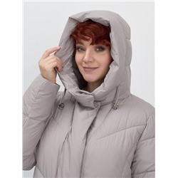 Пальто зимнее утепленное с капюшоном женское серого цвета 7628Sr