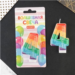 Свеча в торт цифра с цветным нанесением 4 "С Днем рождения"