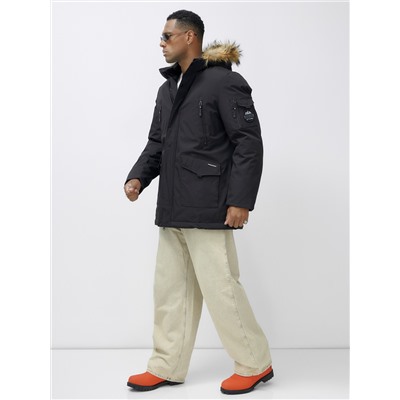 Парка мужская зимняя удлиненная с мехом черного цвета 602_1Ch