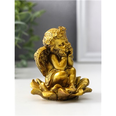 Фигурка гипс «Ангел на цветке», 8.5×7.5×7 см, золото