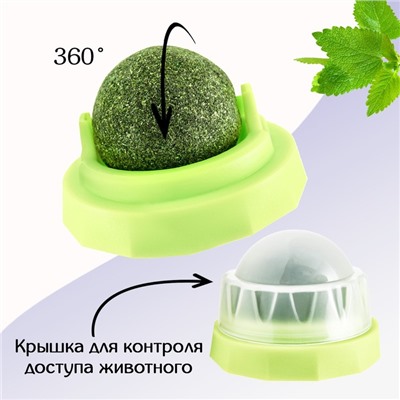 Игрушка для кошек из кошачьей мяты "Вращающийся шарик" на основании, 5 х 4 см, зелёная