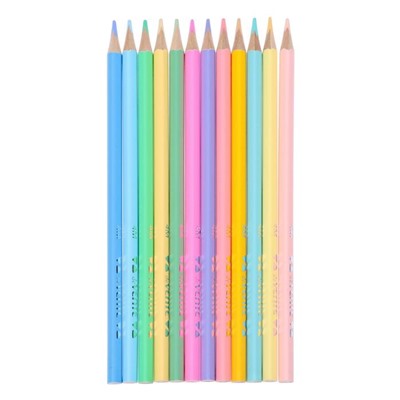 Карандаши цветные 12 цветов, deVENTE Trio Mega Soft Pastel, трёхгранный корпус, супер мягкие, 4M, грифель 3 мм, пастельные цвета