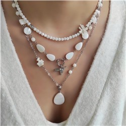 Сет из перламутра и коралла в белом металле