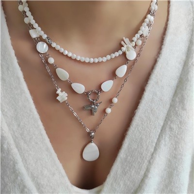 Сет из перламутра и коралла в белом металле