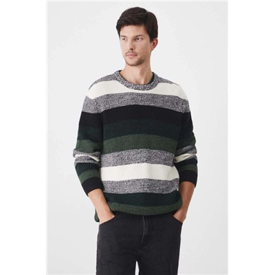 Sweter męski w pasy  kolor zielony