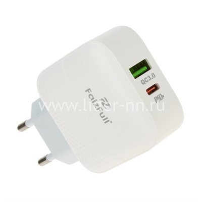 СЗУ FaizFULL FC76 с USB выходом QC3.0+Type-C (PD3.0) выход 18W (5V-3.0A/9V-2A/12V-1.5A) белый