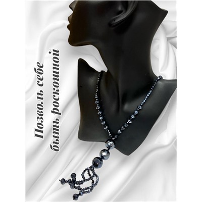 Бусы-колье длинные с кулоном хрустальные П13 Цвет синий гематит