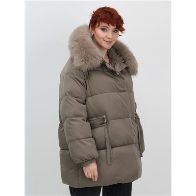 Куртка зимняя женская с мехом и капюшоном тренд коричневого цвета 7639K