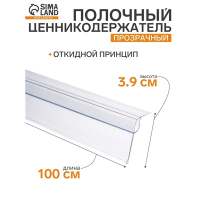 Ценникодержатель для крепления на стеклянные полки, 100×4×3.9 см, прозрачный