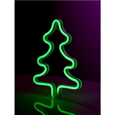 Неоновая вывеска «Ёлка» 20 × 25 см, батарейки ААх3 (не в комплекте), USB, свечение зелёное