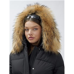 Куртка женская зимняя с мехом енот премиум класса черного цвета 3215Ch