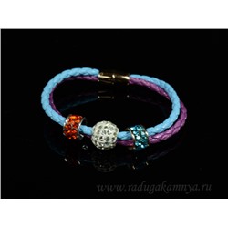 Браслет шамбала шарик14мм на двойной косичке цв.ассорти