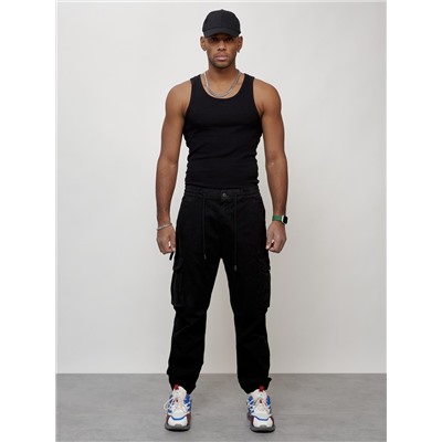 Джинсы карго мужские с накладными карманами черного цвета 2428Ch