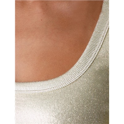 Футболка облегающая из хлопка в рубчик с U вырезом и матовым покрытием металлик