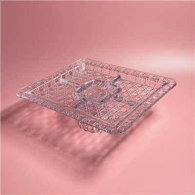 588-690 Квадратная менажница 35,6см на ножке  в под.уп.(х4)Стекло