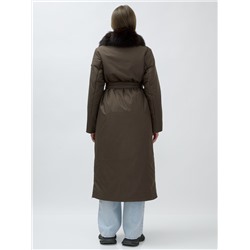 Пальто зимнее женское с мехом песец люкс класса коричневого цвета 5071K