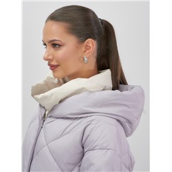 Куртка женская зимняя с капюшоном большого размера фиолетового цвета 1170F