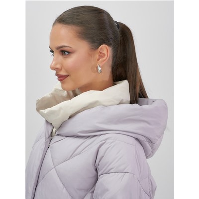 Куртка женская зимняя с капюшоном большого размера фиолетового цвета 1170F