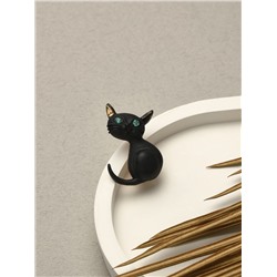 Брошь «Котёнок», цвет чёрный глянцевый в золоте